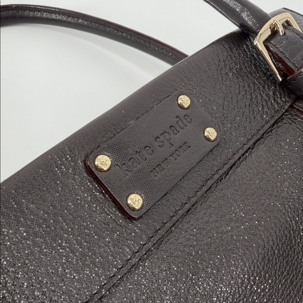 KATE SPADE Dark Chocolate Brown Pebble Leather Shimmer Shoulder Bag - Picture 5 of 13